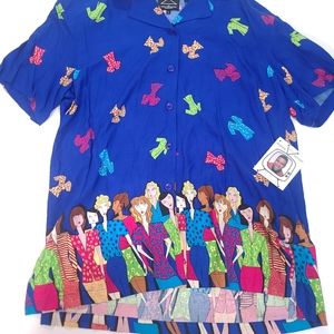 Vintage 90s Shopping With Anthony Short Sleeve Button Up Shirt W/ Shoulder Pads